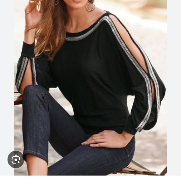 NWT Boston Proper Chevron Beaded Open Sleeve Sweater Heartthrob Red Holiday Glam - Picture 9 of 11